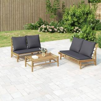 vidaXL 2-tlg. Garten-Lounge-Set mit Dunkelgrauen Kissen Bambus