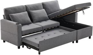 Merax Schlafsofa mit Schlaffunktion, L-förmiges Sofa, moderne Design-Polstermöbel, Sofa-Chaiselongue mit Stauraum, mit Taschenbecherhalter, Wohnzimmer-Schlafsofa, links und rechts austauschbare Chaiselongue grau