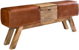 KADIMA DESIGN Retro Sitzbank aus echtem Leder und Holzbeinen mit Stauraum- 120cm - Stilvoll & Komfortabel.