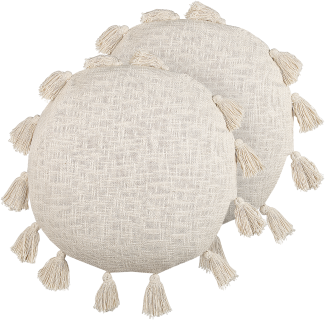 Dekokissen Baumwolle hellbeige mit Quasten ⌀ 45 cm 2er Set MADIA