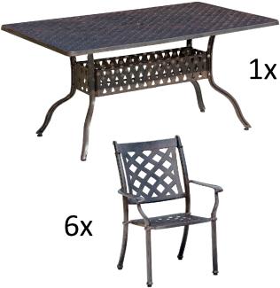 Inko 7-teilige Sitzgruppe Alu-Guss bronze Tisch 120x80x74 cm cm mit 6 Sesseln Tisch 120x80 cm mit 6x Sessel Duke