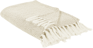 Tagesdecke Baumwolle hellbeige mit Fransen 200 x 220 cm geometrisches Muster TOUTLI