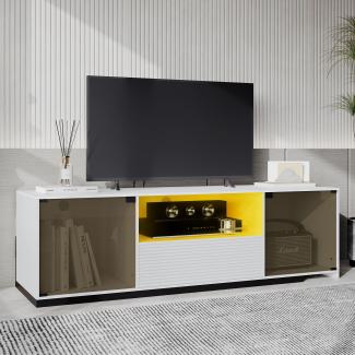 Merax TV-Ständer mit LED-Beleuchtung und Schiebedesign für einen 60-Zoll-Fernseher, marmorgeäderter Tischplatte