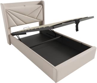 Merax Hydraulisches Polsterbett 90x200 Stauraumbett Einzelbett aus Leinen mit USB Typ C Ladefunktion & Lattenrost Beige