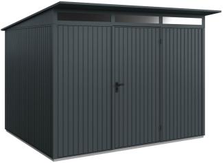 Hörmann Metall-Gerätehaus Berry Classic mit Pultdach Typ 3, 313 x 283 cm, anthrazitgrau, 8,9 m²,1-flüglige Tür