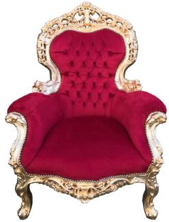 Casa Padrino Barock Wohnzimmer Sessel Bordeauxrot / Gold - Handgefertigter Antik Stil Wohnzimmer Sessel - Prunkvolle Barock Wohnzimmer Möbel