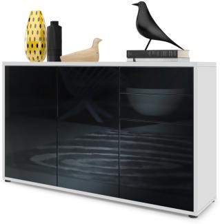 Vladon Sideboard Ben V3, Kommode mit 3 Türen und 2 Schubladen, Weiß matt/Schwarz Hochglanz (117 x 74 x 36 cm)