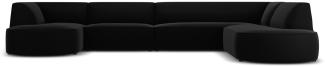 Micadoni 6-Sitzer Samtstoff Panorama Ecke rechts Sofa Ruby | Bezug Black | Beinfarbe Black Plastic