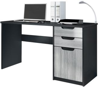 Vladon Schreibtisch Logan, Bürotisch mit 2 Schubladen und 1 Tür, Schwarz matt/Avola-Anthrazit (129 x 76 x 60 cm)