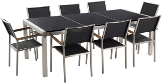 Gartenmöbel Set Naturstein schwarz poliert 220 x 100 cm 8-Sitzer Stühle Textilbespannung GROSSETO