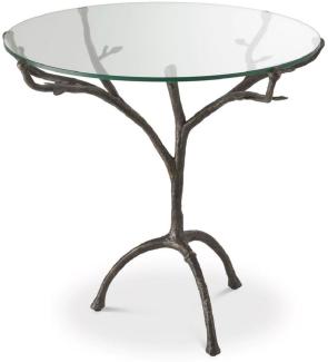 Casa Padrino Luxus Beistelltisch Bronzefarben Ø 79,5 x H. 75 cm - Runder Dreibein Messing Tisch mit Glasplatte - Wohnzimmer Möbel - Luxus Möbel