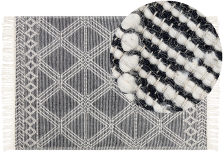 Teppich Wolle grau weiß 160 x 230 cm Fransen Kurzflor TOPRAKKALE