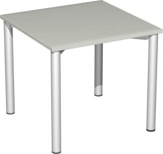 Schreibtisch, 80x80cm, Lichtgrau / Silber