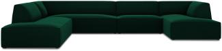 Micadoni 7-Sitzer Samtstoff Panorama Ecke links Sofa Ruby | Bezug Bottle Green | Beinfarbe Black Plastic