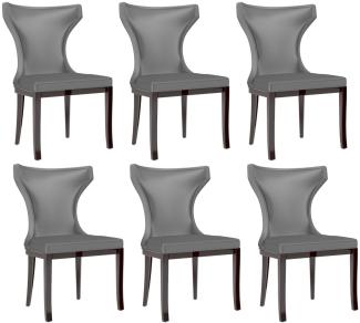 Casa Padrino Luxus Esszimmer Stuhl Set Silber / Dunkelbraun 50 x 50 x H. 90 cm - Edles Küchen Stühle 6er Set - Luxus Esszimmer Möbel