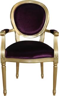 Casa Padrino Barock Luxus Esszimmer Stuhl mit Armlehnen Lila / Gold - Designer Stuhl - Luxus Qualität - Limited Edition