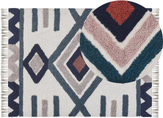 Teppich Baumwolle mehrfarbig 140 x 200 cm geometrisches Muster Fransen Kurzflor KOZLU