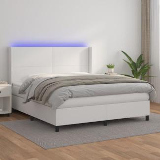 vidaXL Boxspringbett mit Matratze & LED Weiß 180x200 cm Kunstleder