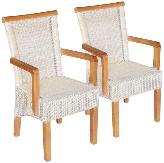 Esszimmer Stühle Set 2 Stück mit Armlehnen Rattanstühle weiß Perth Rattan Korbstühle nachhaltig ohne Sitzkissen