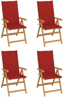 Gartenstühle 4 Stk. mit Roten Kissen Massivholz Teak 3065536