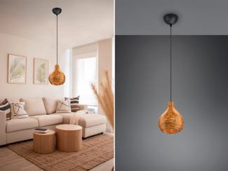 Pendelleuchte SPROUT mit Rattan Geflecht Natur im Boho Stil Ø 17cm