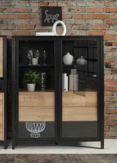 FORTE High Rock Highboardvitrine, Holzwerkstoff, Schwarz/Braun, 121,3 x 152,3 x 40,2 cm