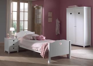 Amori Set best. aus Einzelbett 90 x 200 cm mit Lattenrost, Nachtkonsole und Kleiderschrank 2-trg, Ausf. MDF weiß lackiert