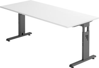 bümö® Schreibtisch O-Serie höhenverstellbar, Tischplatte 180 x 80 cm in weiß, Gestell in graphit