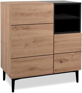 Sideboard Eiche Holz in Natur Schwarz, 80x90x40cm