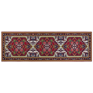 Teppich rot 80 x 240 cm orientalisches Muster Kurzflor COLACHEL