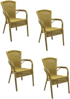 4x KONWAY® COLOMBO Stapelsessel Honig Premium Polyrattan Garten Sessel Stuhl Set