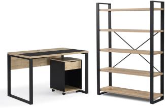 B&D home Büromöbel Komplettset | 3-teiliges Set mit Schreibtisch Rollcontainer Regal für Jugendzimmer, Büro | modern | Sandeiche Optik, 120cm