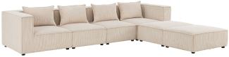 Juskys modulares Sofa Domas XXL - Couch für Wohnzimmer - 2 Ottomanen, Armlehnen & Kissen - Ecksofa Eckcouch Ecke - Wohnlandschaft Cord Beige