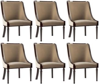 Casa Padrino Luxus Barock Esszimmer Stuhl Set Beige / Dunkelbraun Hochglanz 50 x 50 x H. 92 cm - Edles Küchen Stühle 6er Set - Barock Esszimmer Möbel