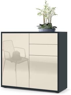 Vladon Sideboard Ben, Kommode mit 2 Türen und 2 Schubladen, Schwarz matt/Creme Hochglanz (79 x 74 x 36 cm)