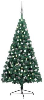 vidaXL Künstlicher Halber Weihnachtsbaum mit LEDs & Kugeln Grün 150 cm, Mit Beleuchtung [3077650]