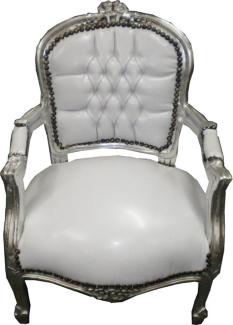 Barock Kinder Stuhl Weiß/Silber - Armlehnstuhl