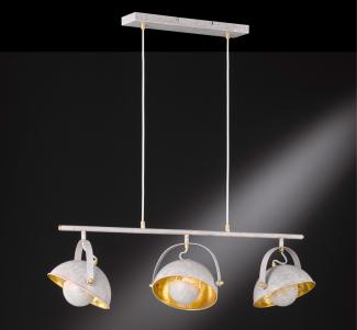 Moderne Retro LED Pendelleuchte in Betonoptik & Gold, 3 schwenkbare Reflektoren