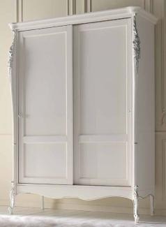 Casa Padrino Luxus Barock Schlafzimmer Schrank Weiß / Silber - Massivholz Kleiderschrank mit 2 Schiebetüren im Barockstil - Schlafzimmer Möbel - Barock Möbel - Luxus Qualität - Made in Italy