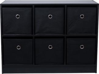 Regal, Holz, schwarz, 6 Fächer + Stoffboxen, B 80 cm