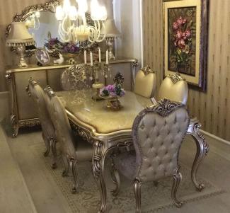 Casa Padrino Luxus Barock Esszimmer Set - 1 Esstisch & 6 Esszimmerstühle - Prunkvolle Barock Esszimmer Möbel