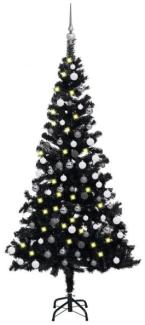 Künstlicher Weihnachtsbaum mit LEDs & Kugeln Schwarz 180cm PVC