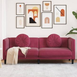Sofa mit Kissen 3-Sitzer Weinrot Samt (Farbe: Rot)