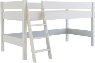 Hochbett Kinderbett 'NIK' Buchenholz massiv, weiß, 200x90 cm