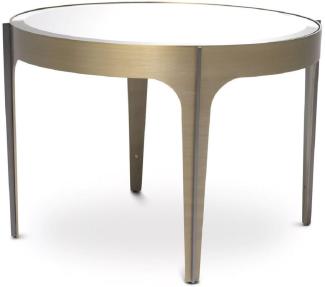 Casa Padrino Luxus Beistelltisch Messing / Bronze Ø 64 x H. 43,5 cm - Runder Edelstahl Tisch mit Spiegelglas Tischplatte - Luxus Wohnzimmer Möbel