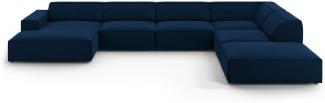 Micadoni 7-Sitzer Samtstoff Panorama Ecke rechts Sofa Jodie | Bezug Royal Blue | Beinfarbe Black Plastic