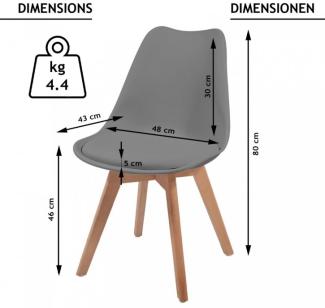 MIADOMODO® 2er-Set Esszimmerstühle mit Sitzkissen, Kunststoff & Massivholz grau