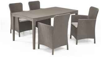 Allibert Diningset Girona-Miami 5-teilig cappuccino- Rattanoptik, wetterfest, Garten