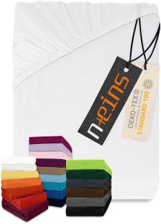 npluseins klassisches Jersey Spannbetttuch - vielen Farben + Größen - 100% Baumwolle 159. 192, 200 x 220 cm, weiß