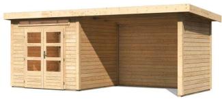 Gartenhaus Kandern 7 - 364x244 cm plus Anbaudach 3,20m mit Wänden, 28 mm Holz terragrau, Karibu